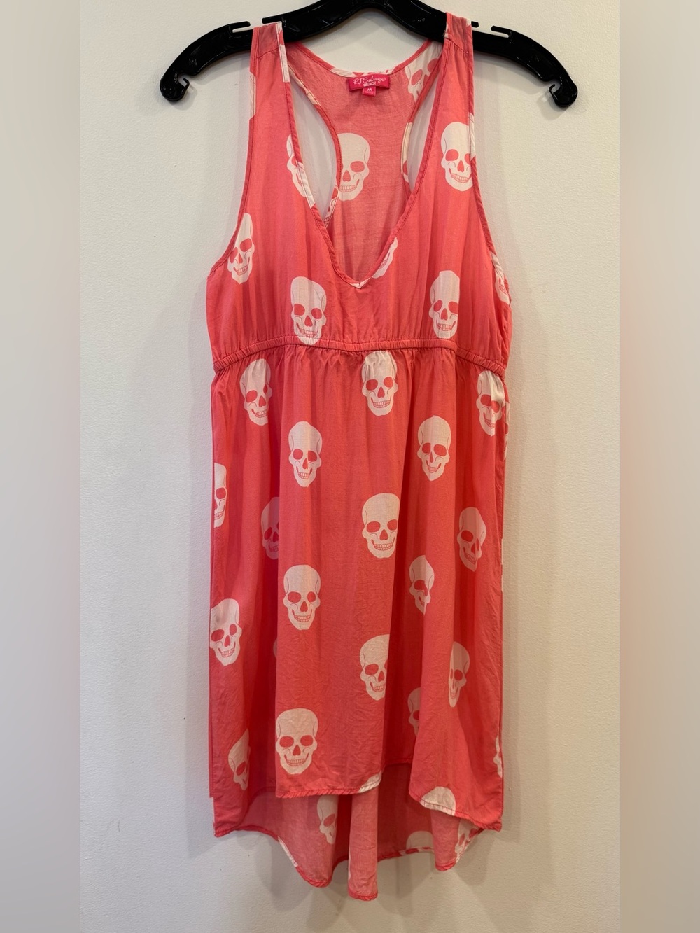 PJ Salvage Pink Swim Cover-Up Dress with Skull Pattern, Medium